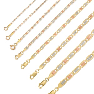 14K Solid Gold Valentino Chain Necklace, Tricolor Gold image 2