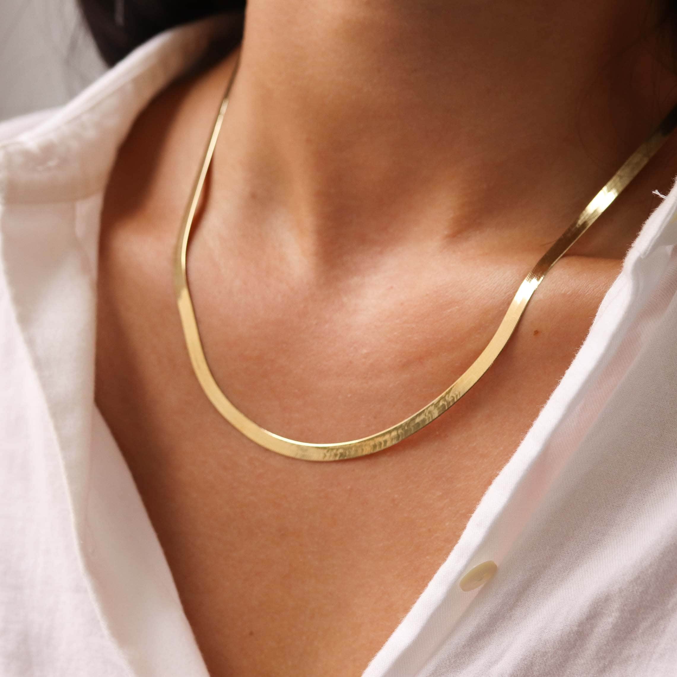 Amicon Layered Necklace Set For Women – 14K Gold Plated Snake Choker With Herringbone Chain & CZ Pendant, Dainty Layering Jewelry