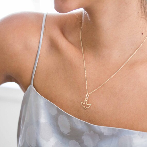 14K Gold Dove Necklace Christian Bird 
