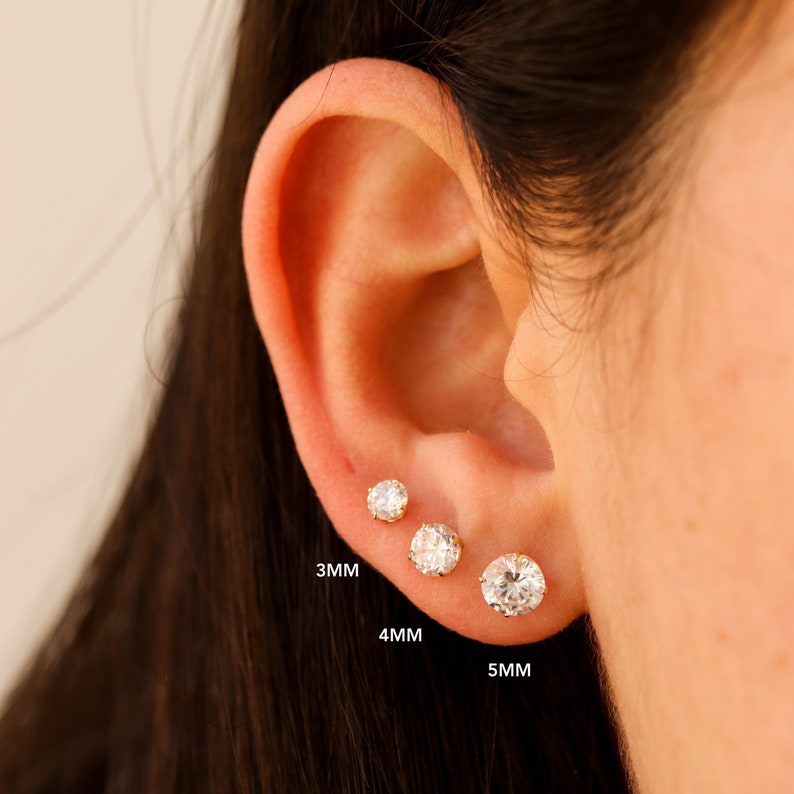 Cz Earrings, Cubic Zirconia Earrings, Stud Earrings Cz Diamond Stud Earring, Stone Earrings Studs, Cubic Zirconia Studs Gold image 3