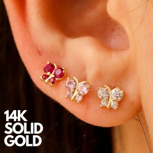 Gold Earrings Stud, 14K Gold Earrings Studs, Gold Butterfly Earrings, Butterfly Earrings Gold, 14K Gold Butterfly Earrings, Butterfly Stud