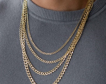 Mens Gold Chain Necklace, Necklace for Men, Solid 14K Gold Necklace, Cuban Chain