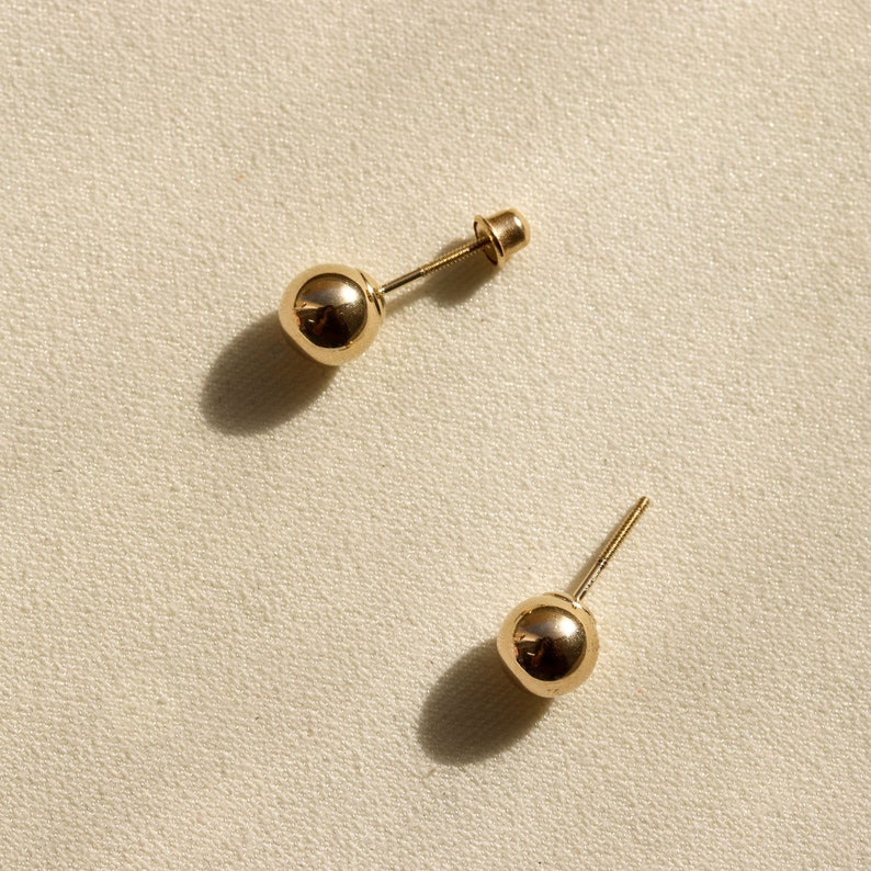 Solid 14K Gold Ball Earrings, 3Mm, 4Mm, 5Mm, 6Mm, Gold Ball Stud Earrings, Ball Earrings, Ball Stud Earrings, Golden Ball Earrings image 5