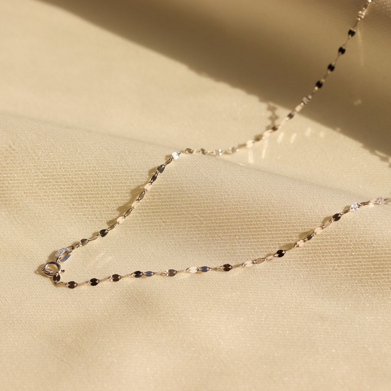 14K Solid White Gold Necklace, Silver Chain Necklace, Dainty Delicate Layered Necklace image 3