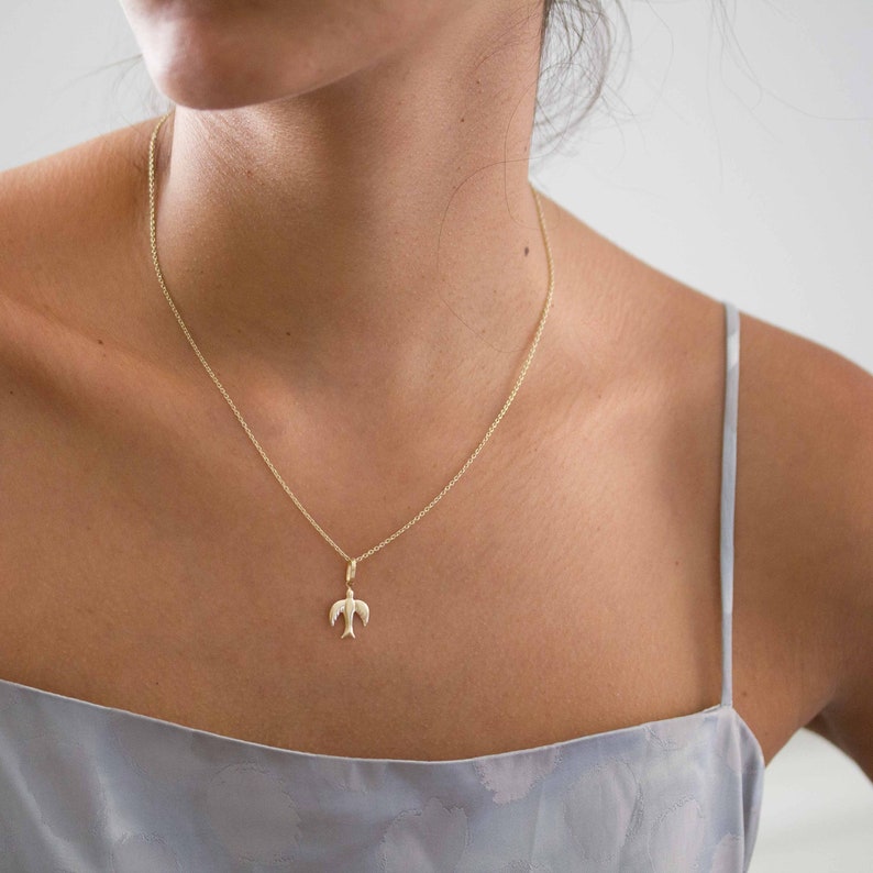 14K Gold Dove Necklace Christian Bird Necklace Confirmation Etsy