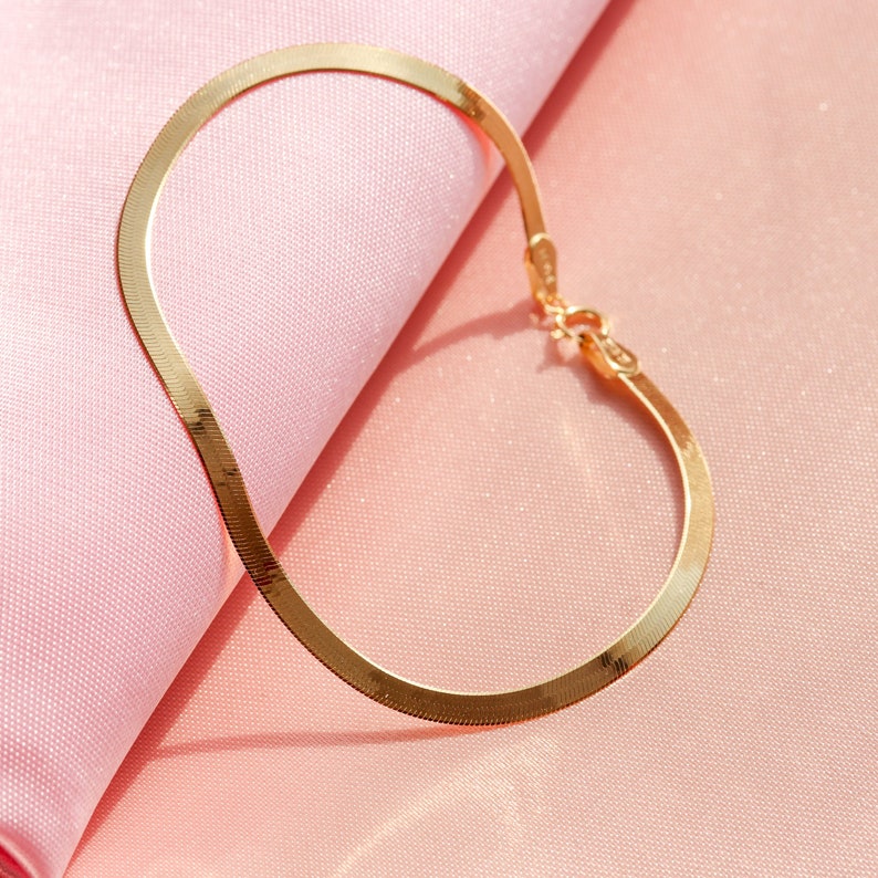 14K Gold Herringbone Bracelet, Womens Chain Bracelet, Bracelet For Women image 8