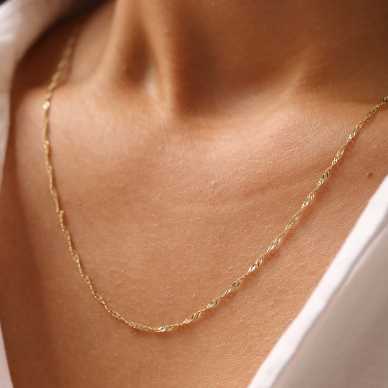 Singapore Chain, Singapore Chain Gold, Twist Chain Necklace, Twist Gold Necklace Chain, Necklaces For Women, Dainty Necklace, Gold Chain image 1