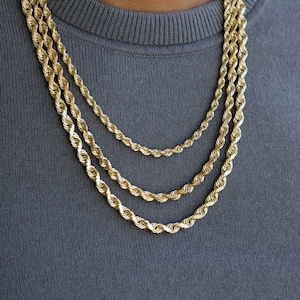 14K Solid Gold Rope Chain Necklace, Yellow Gold