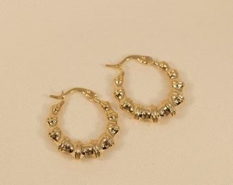 Bamboo Hoop Earrings, Gold Bamboo Earrings, Bamboo Earrings, Dainty Hoop Earrings, Trendy Hoops, Lightweight Hoops, Textured Gold
