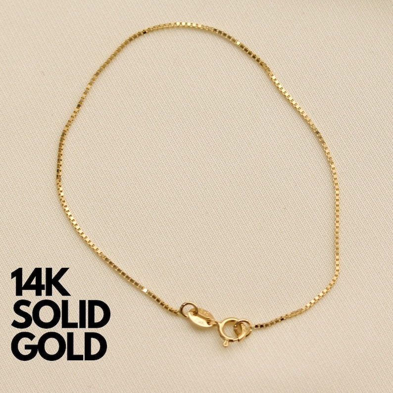 Thin Gold Bracelet, Dainty Gold Bracelet, 14K Gold Box Chain Bracelet, Simple Bracelet image 1