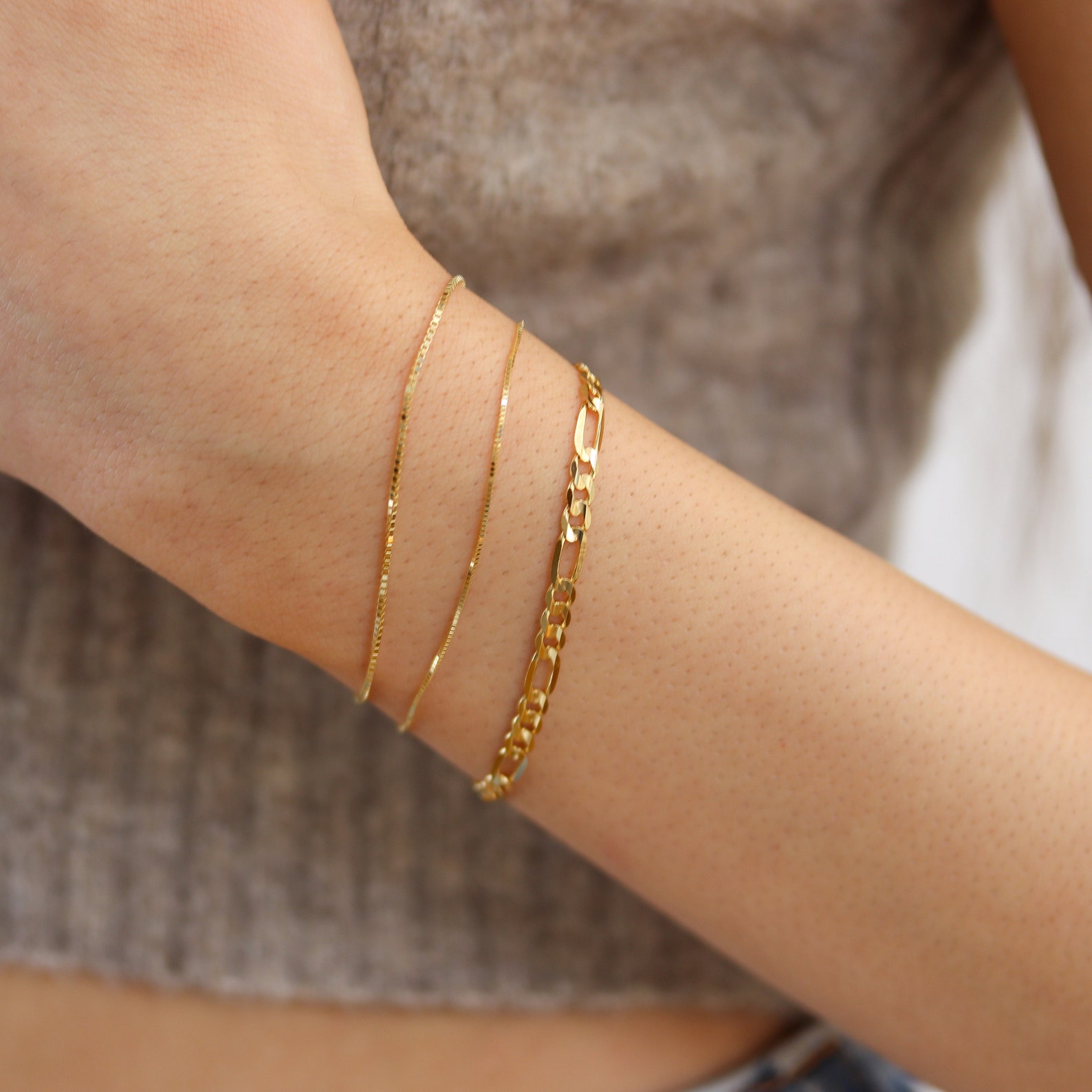 Thin Gold Bracelet Dainty Gold Bracelet 14K Gold Box Chain Etsy