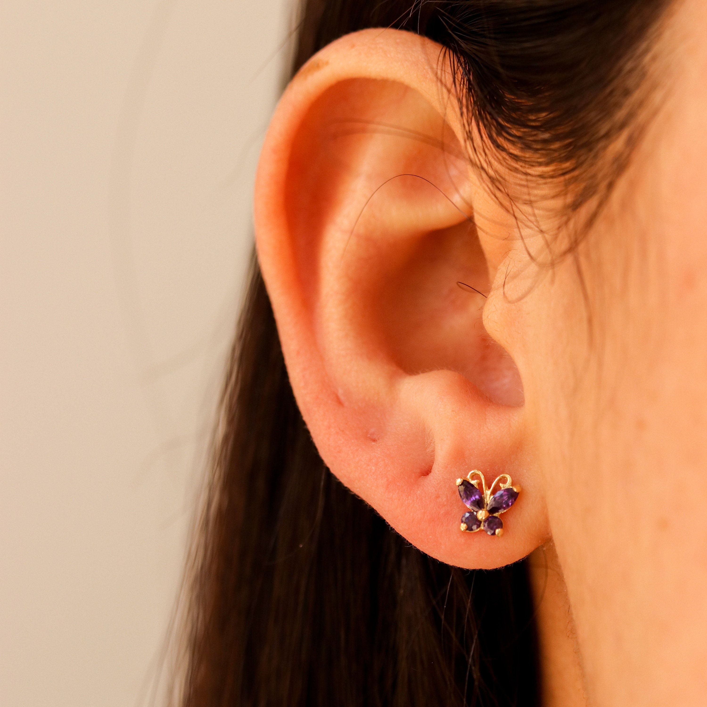 Gold Earrings Stud, 14K Gold Earrings Studs, Gold Butterfly