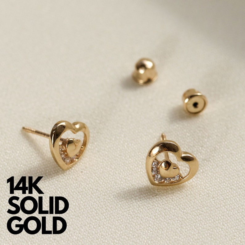 Heart Earrings, Heart Shaped Earrings, Heart Earring, 14K Gold Heart Earrings, Heart Stud Earrings, Double Heart Earring, Heart Studs zdjęcie 1