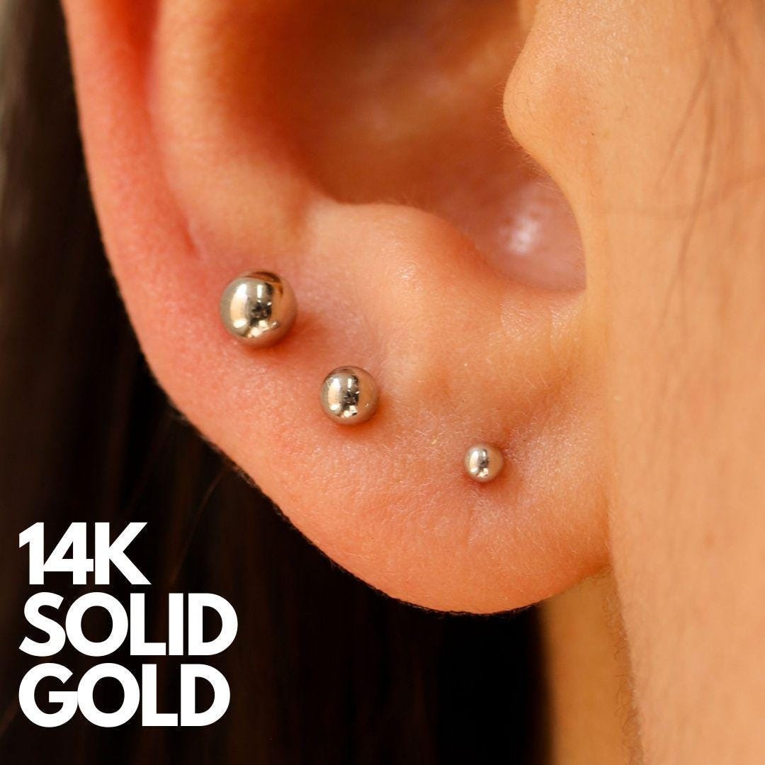 14k Yellow White Gold Ball Earrings 8mm 14k Earrings White Gold