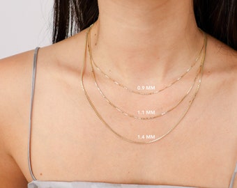 Solid 14K Gold Box Chain Necklace 