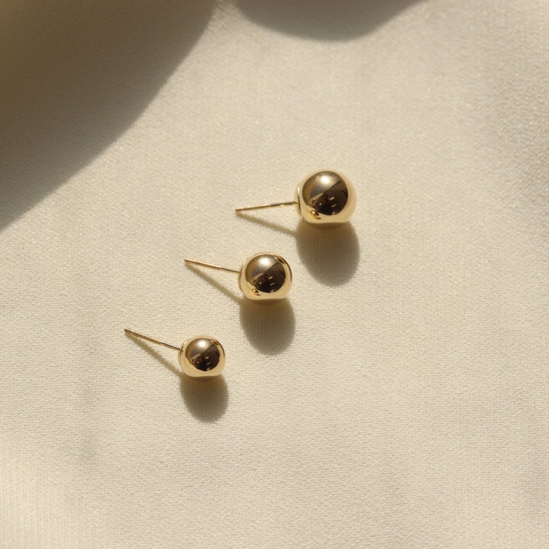 Solid 14K Gold Ball Earrings, 3Mm, 4Mm, 5Mm, 6Mm, Gold Ball Stud Earrings, Ball Earrings, Ball Stud Earrings, Golden Ball Earrings image 8