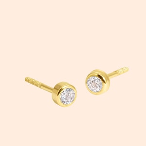 Round Stud Earrings, CZ Stud Earrings, Earrings Studs, Gold Studs, 14k Solid Gold Stud Earrings
