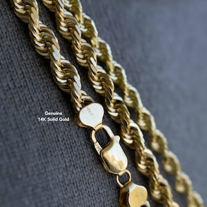 14K Solid Yellow Gold Rope Chain Necklace