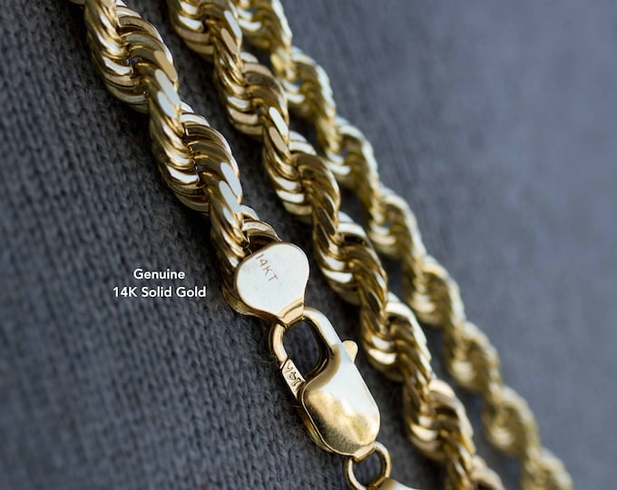 14K Solid Yellow Gold Rope Chain Necklace