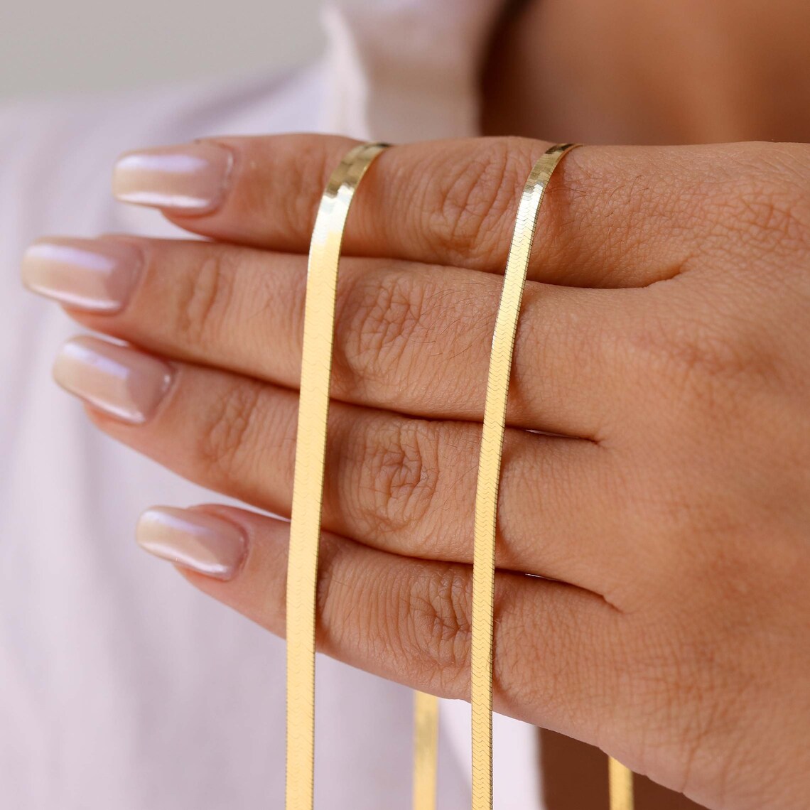 14K Solid Gold Herringbone Choker Necklace Dainty Choker Etsy