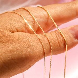 Solid 14K Gold Box Chain Necklace, Delicate Dainty Layered Necklace