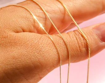 Solid 14K Gold Box Chain Necklace, Delicate Dainty Layered Necklace