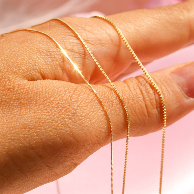 Solid 14K Gold Box Chain Necklace, Delicate Dainty Layered Necklace image 1