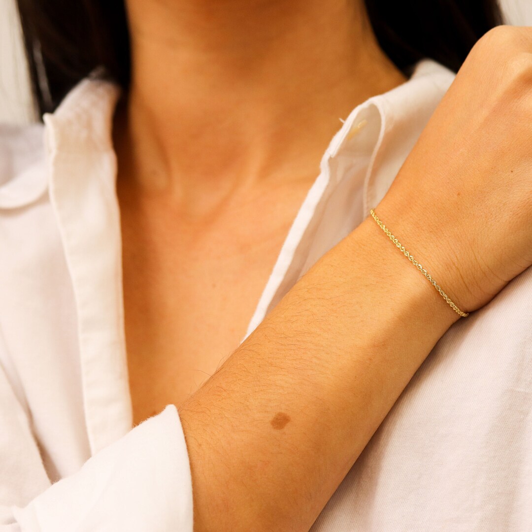 14k Solid Gold Rope Bracelet, Gold Rope Bracelet, Thin Rope Bracelet ...