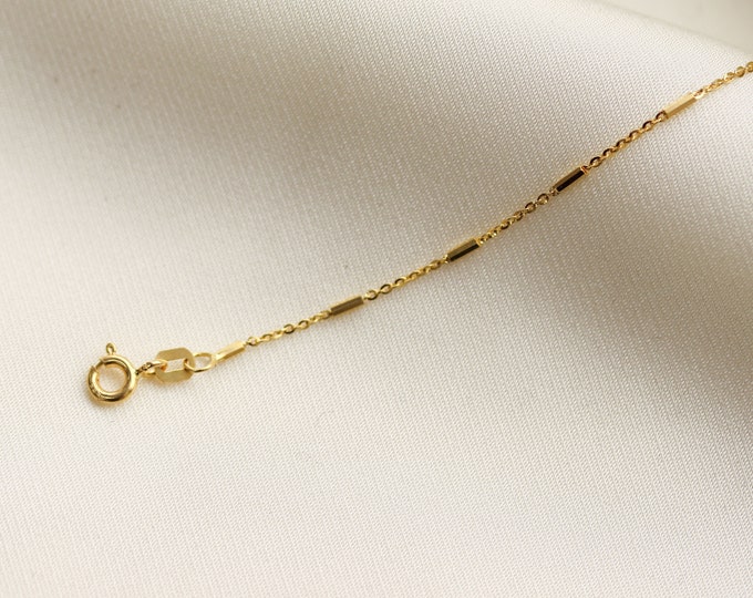 Solid 14K Gold Bar Necklace, Delicate Dainty Layered Necklace