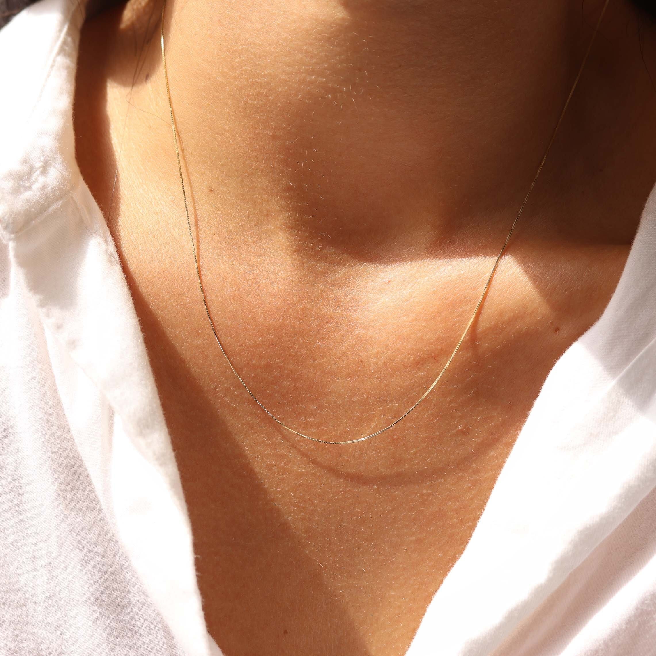 Delicate Dainty 14K Gold Necklace, Minimalist Layered Necklace, Box Chain