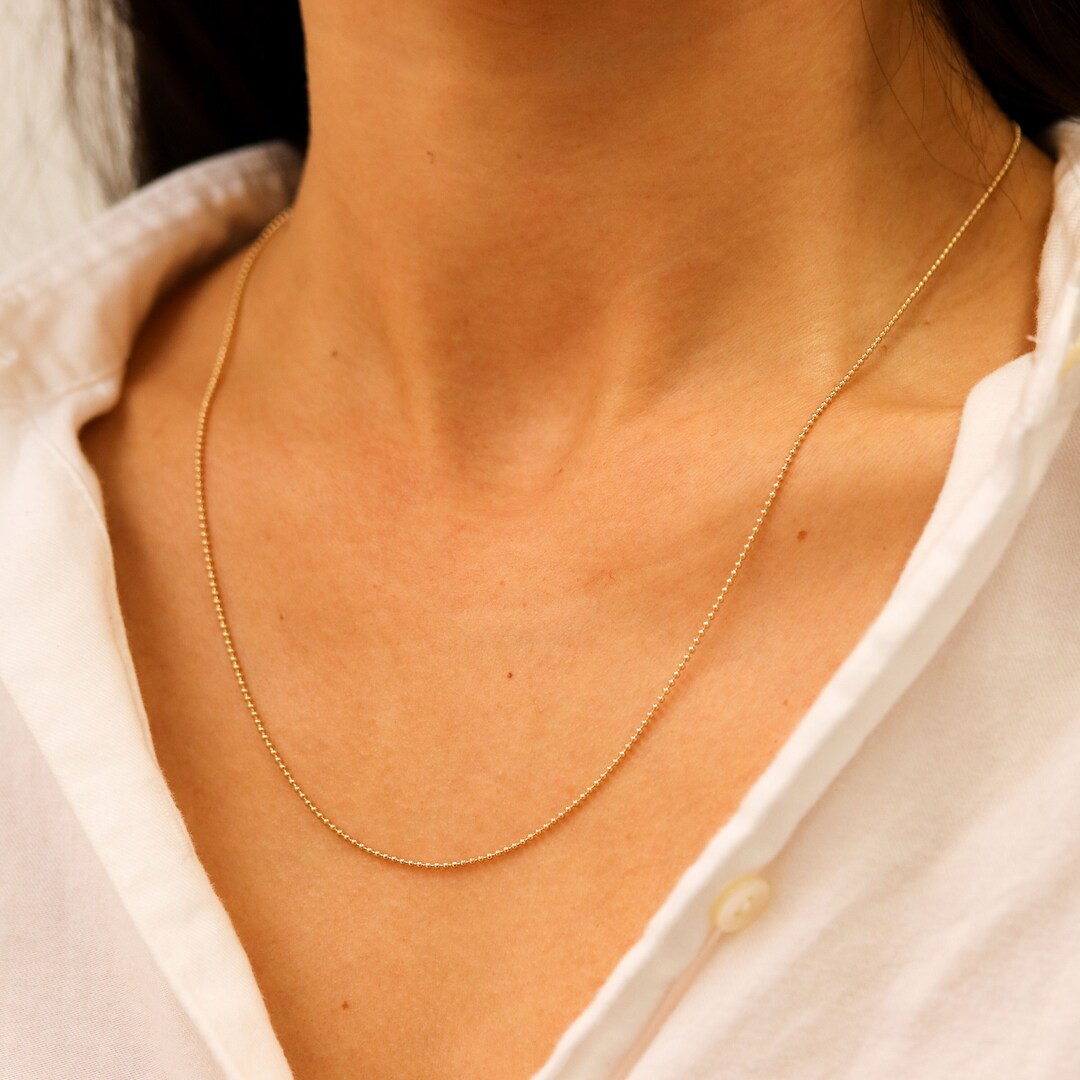 14K Gold Beaded Ball Chain Necklace, Delicate Dainty Layered Necklace