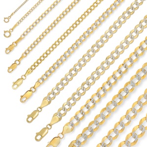 14K Solid Gold White Pave Curb Chain Necklace