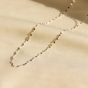 14K Solid White Gold Necklace, Silver Chain Necklace, Dainty Delicate Layered Necklace image 5