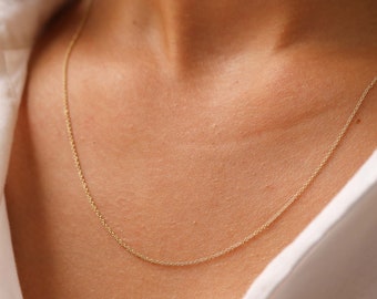 Collar de cadena Rolo de oro de 14K, cadena delicada, collar en capas delicadas