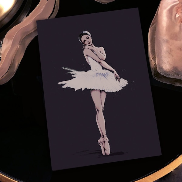 Odette / White Swan, Swan Lake. Illustrated A5 ballet art print