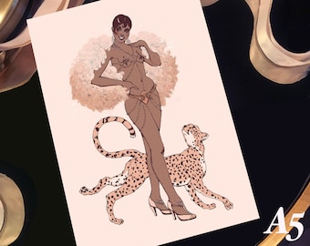 Stampa artistica illustrata A5 della showgirl vintage Josephine Baker