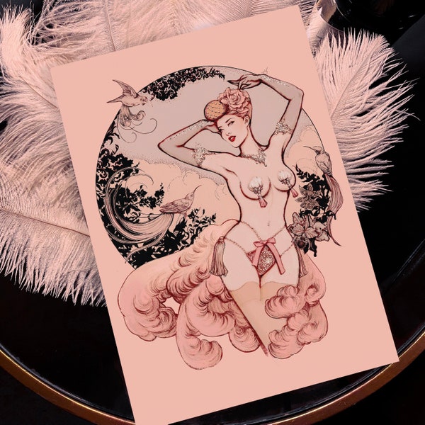 Miss Miranda burlesque pin-up illustrated A4 print