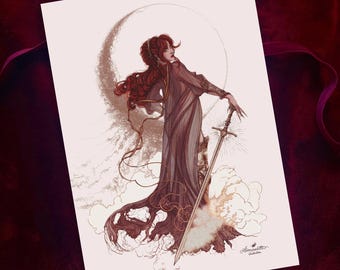 Divine Fire ~ beautiful illustrated A4 print. Colour and lineart versions.