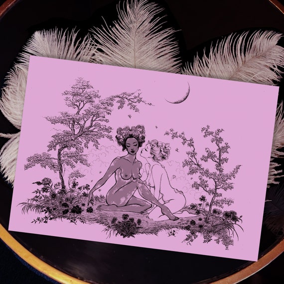 Garden of Aphrodite, sapphic love illustration A5 print