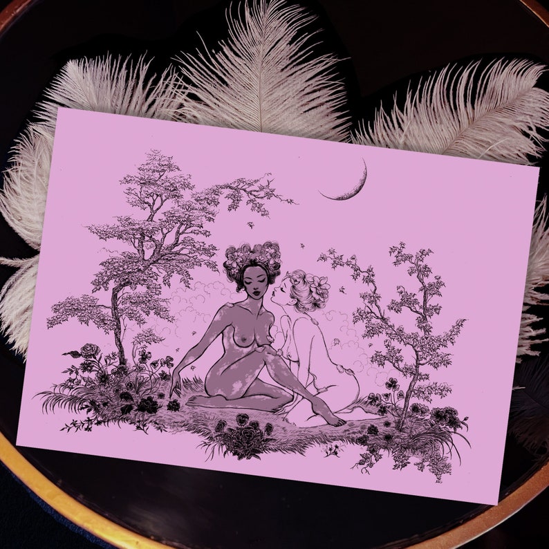 Garden of Aphrodite, sapphic love illustration A5 print image 1