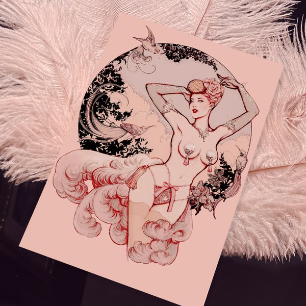 Miss Miranda burlesque pin-up illustrated A5 print