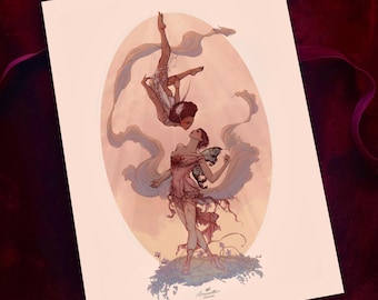 Eros & Psyche ~ illustrated sapphic A4 print. Mythological reimagining