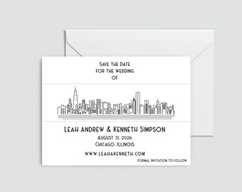 Chicago Skyline Save the Date, Chicago Skyline Invitation, Chicago Invite,  Chicago Skyline Sketch, Chicago Wedding Invitation