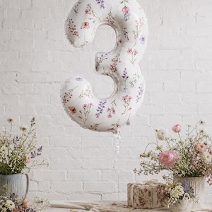 FLORAL NUMBER BALLOON Bohemian Flower 1st Birthday Decor Gift Unique Decorations Wildflower First Balloons Party Decorations White Lavender