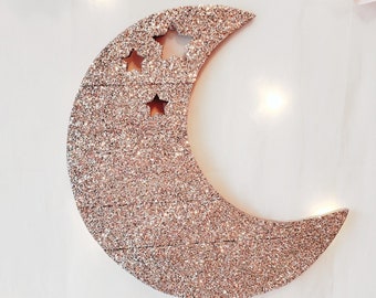 Sale GLITTERED WOOD CRESCENT Silver Moon Gold Half Moon Ramadan Eid Party Decorations Baby Shower Twinkle Star Love You Moon Birthday