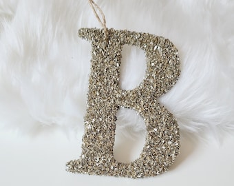 Sale GERMAN GLASS GLITTER Silver Gold Letter Monogram Ornament Initial Personalized Sparkle Initial Name Glam Chic Christmas Decor Holiday