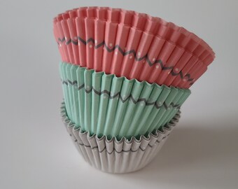 Sale 48ct CORAL MINT Grey Cupcake Wrappers Liners Assorted Summer Colors Wild One Birthday Cupcake Wraps Bohemian Tribal Boho Modern Chic