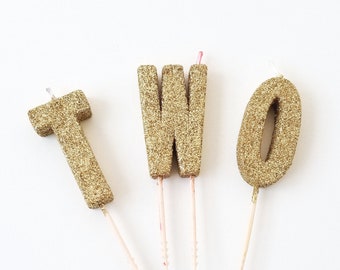 Sale GOLD GLITTER TWO Number Candles Cake Candles Letter 2nd Birthday Second Birthday Two Sweet Birthday Decorations Two The Moon Two Wild