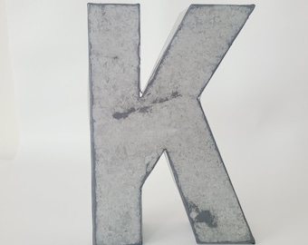 Sale 7" METAL LETTER K Block Style Rustic Metal Alphabet Initial Vintage Style Galvanized Primitive Nursery Dorm Home Decor Monogram Name