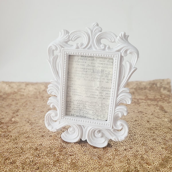 Sale Vintage Style WHITE BAROQUE FRAME Mini Picture Frame Photo Frame Gatsby Ornate Small Frame Gift Gothic Classic Victorian Shabby Chic